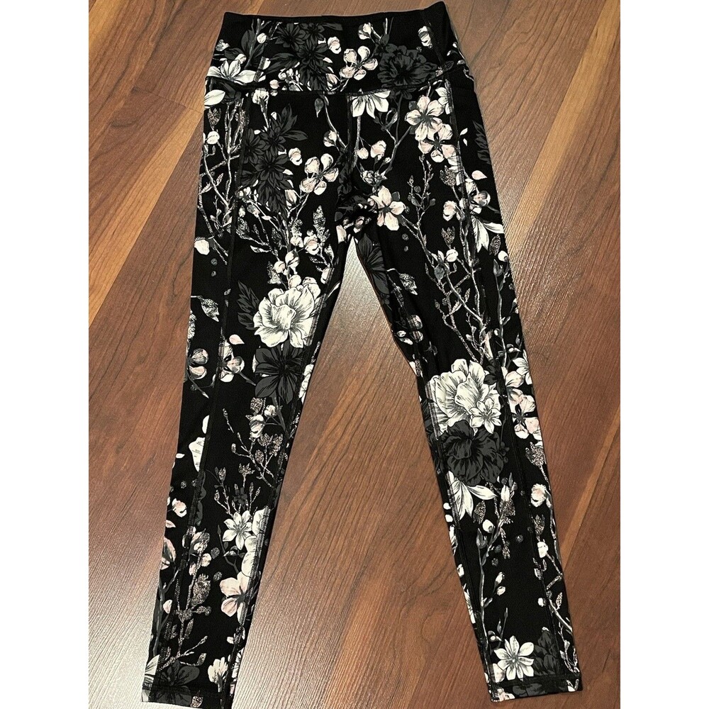 2 Women PINK Victoria's Secret Pants Floral & Solid Black Joggers Leggings Yoga - Picture 2 of 12